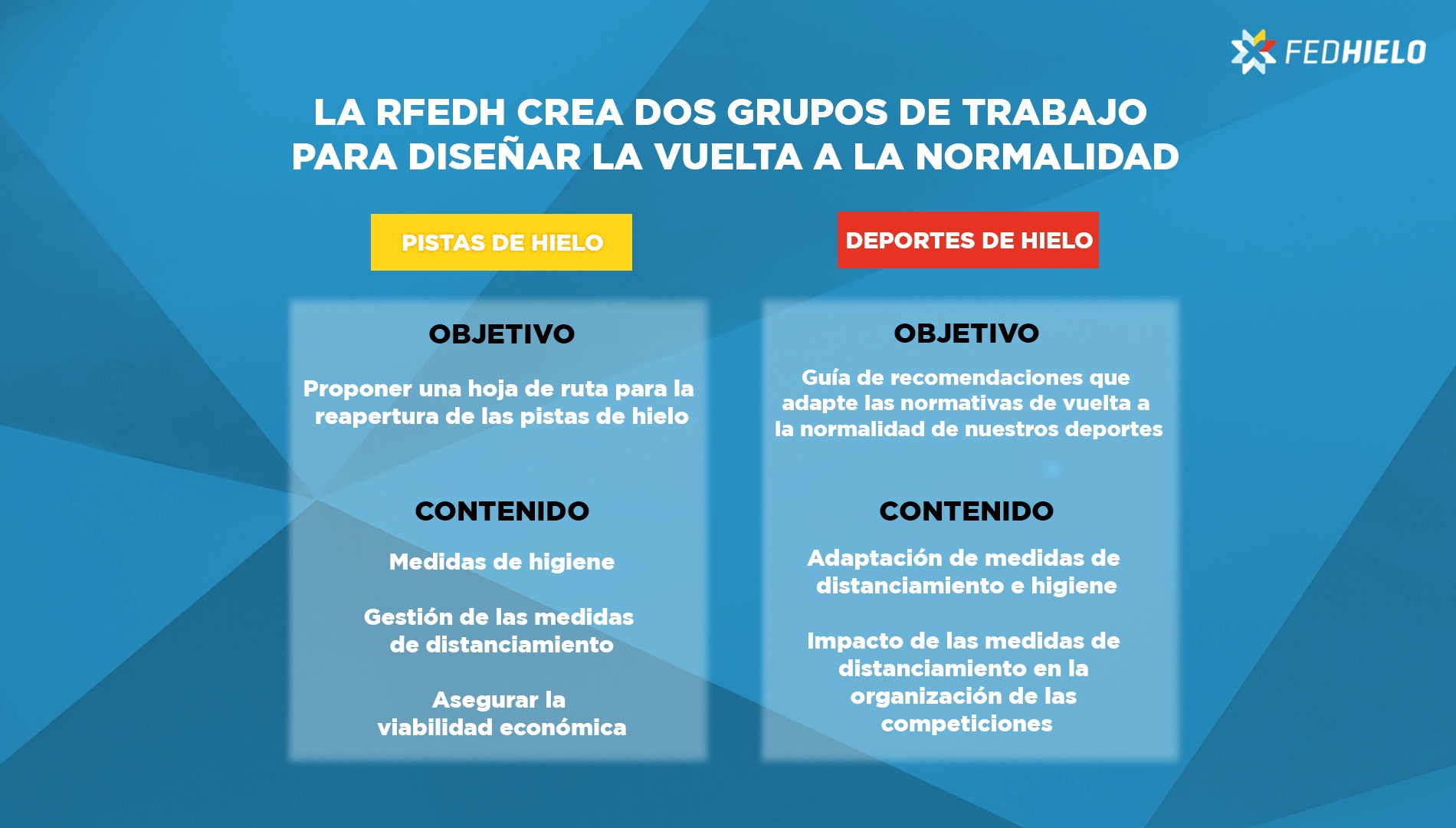 , La RFEDH crea dos grupos de trabajo para diseñar la vuelta a la normalidad en los deportes de hielo, Real Federación Española Deportes de Hielo