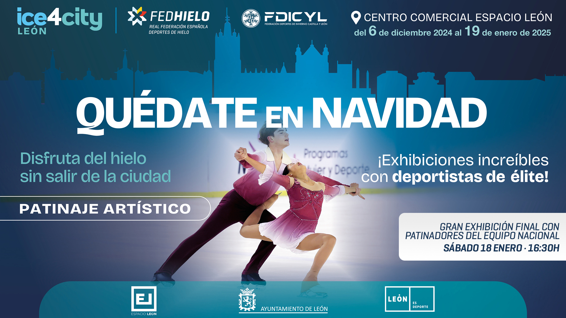 , El proyecto ‘ice4city’ se despide este sábado de León con una exhibición de patinaje artístico, Real Federación Española Deportes de Hielo