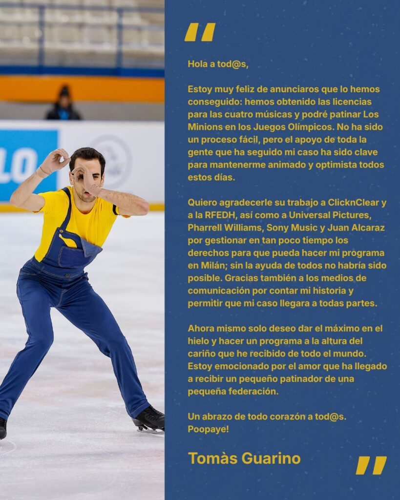 , COMUNICADO OFICIAL: Programa Corto de Tom&aacute;s Guarino, Real Federaci&oacute;n Espa&ntilde;ola Deportes de Hielo